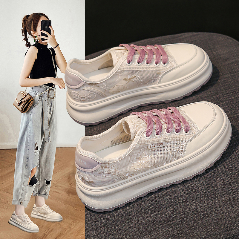 2025夏季新款厚底小白鞋女百搭运动休闲板鞋网面透气软的时尚女鞋