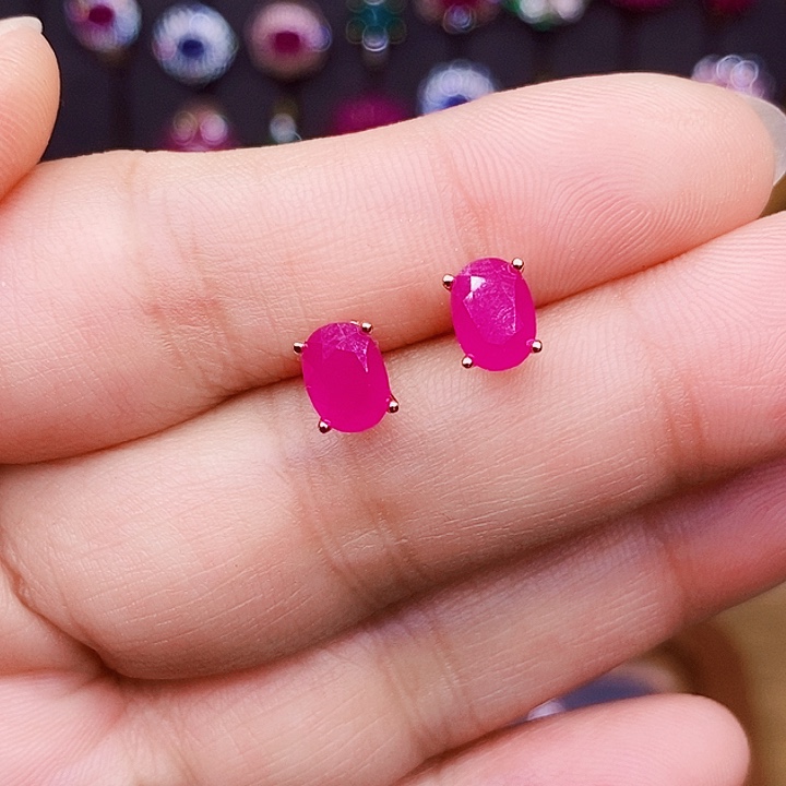 红宝石耳饰银S925镶嵌