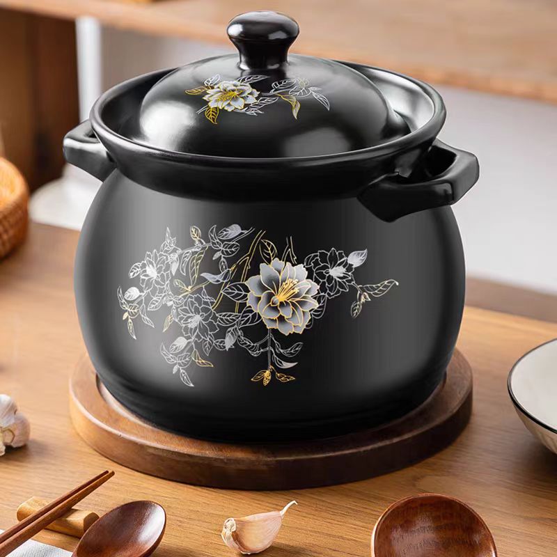 复古花纹印花老式大口径砂锅