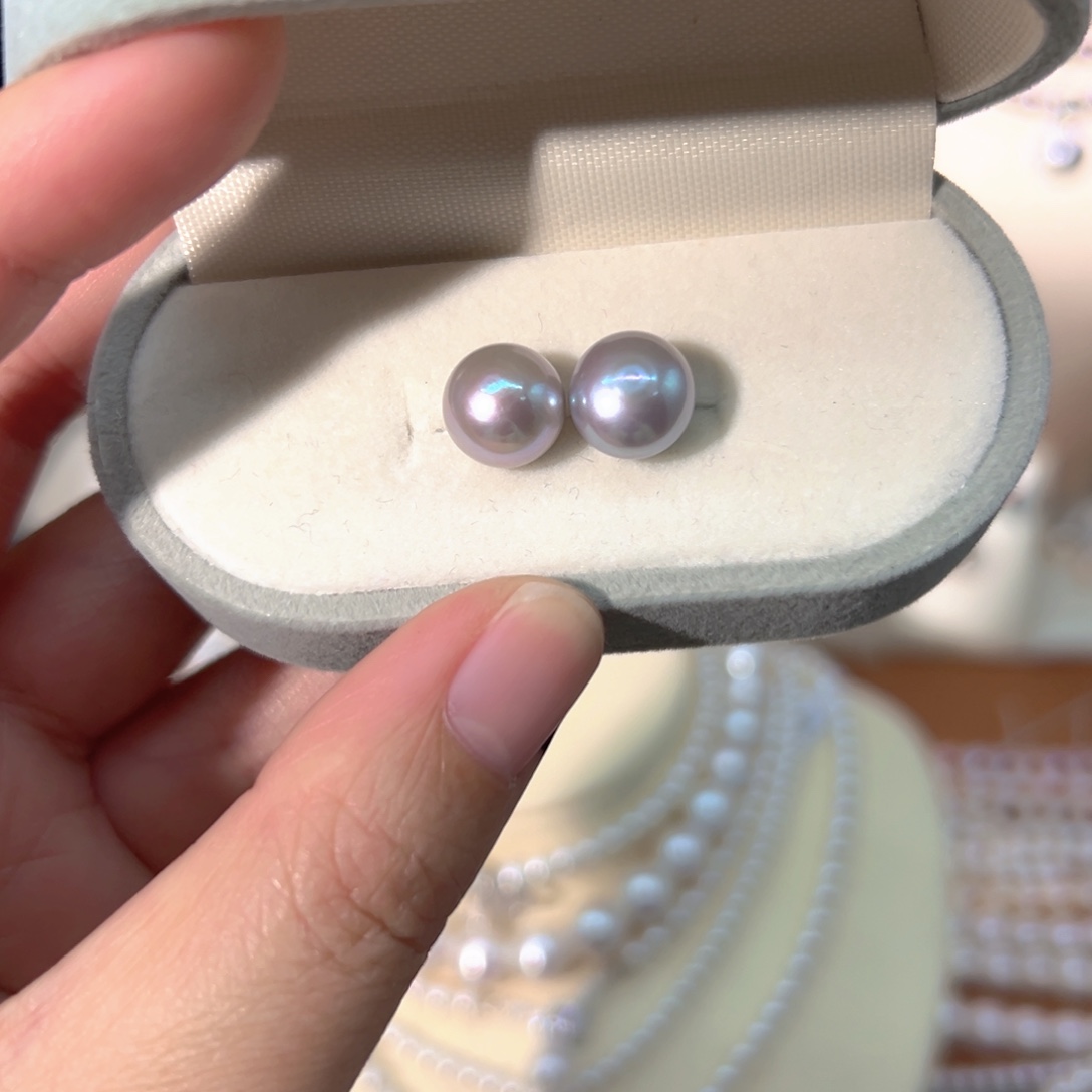 银S925镶嵌9.8MM左右馒头形珍珠 大小有点区别淡水珍珠