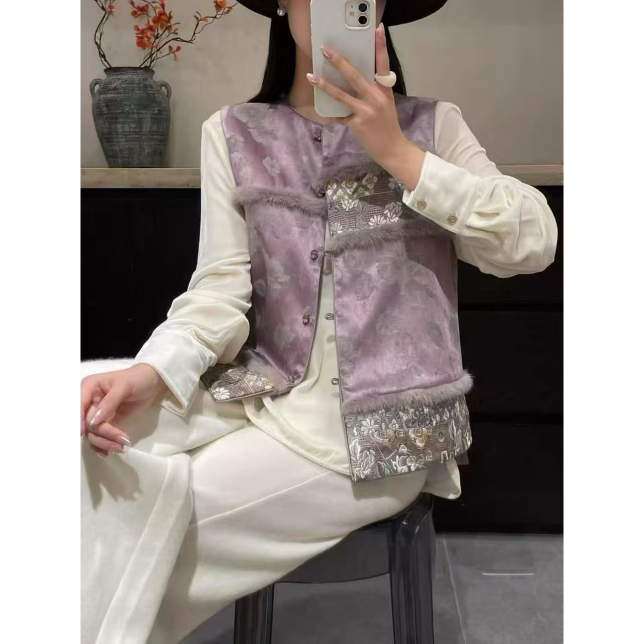 独特绝美新中式国风提花马甲女秋冬2025新款夹棉马夹