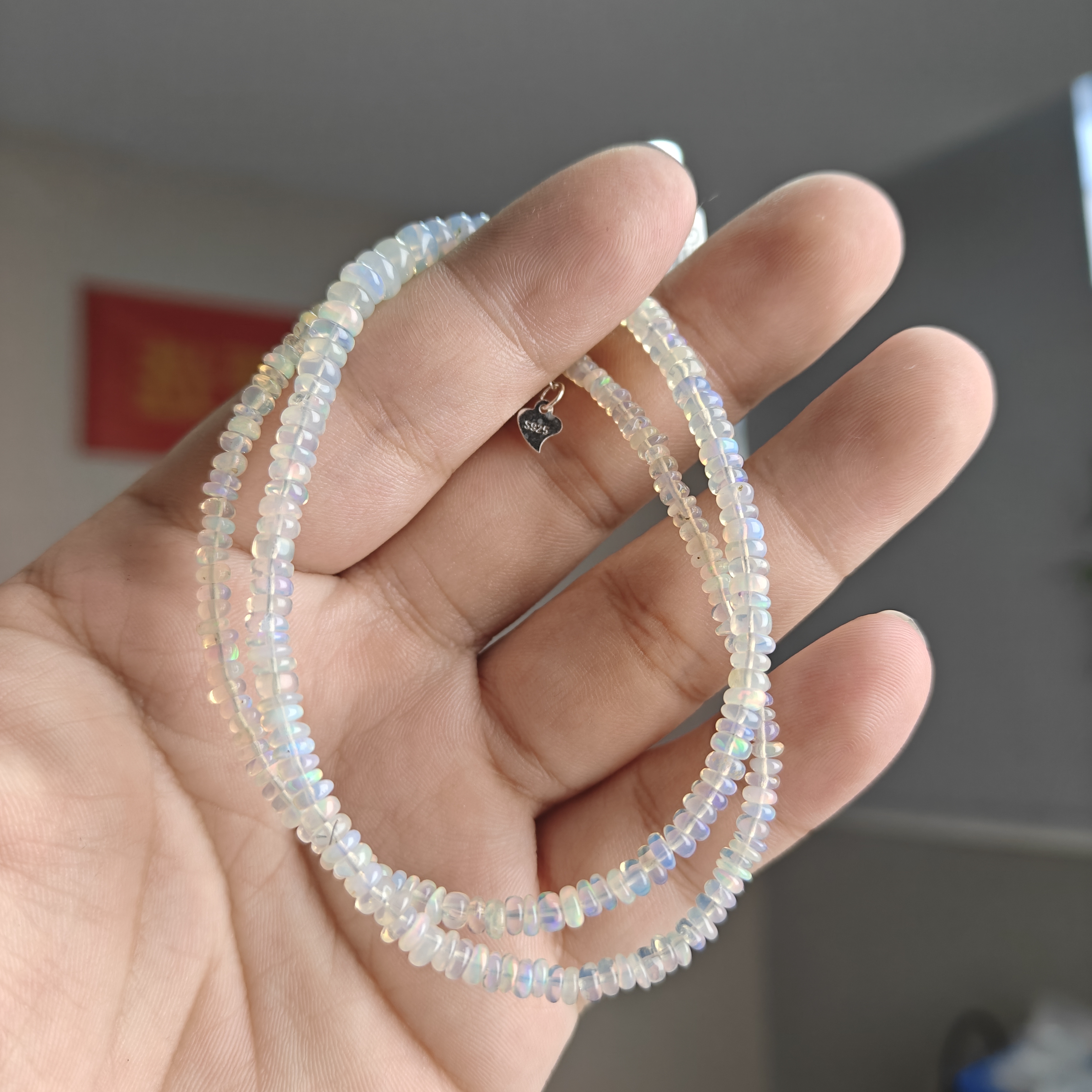 约3-5.5mm白欧泊算盘珠S925银项链