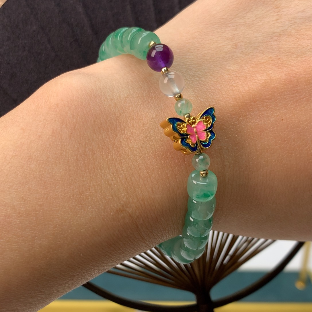 石英质玉（非洲翠）未镶嵌冰飘花精品手串