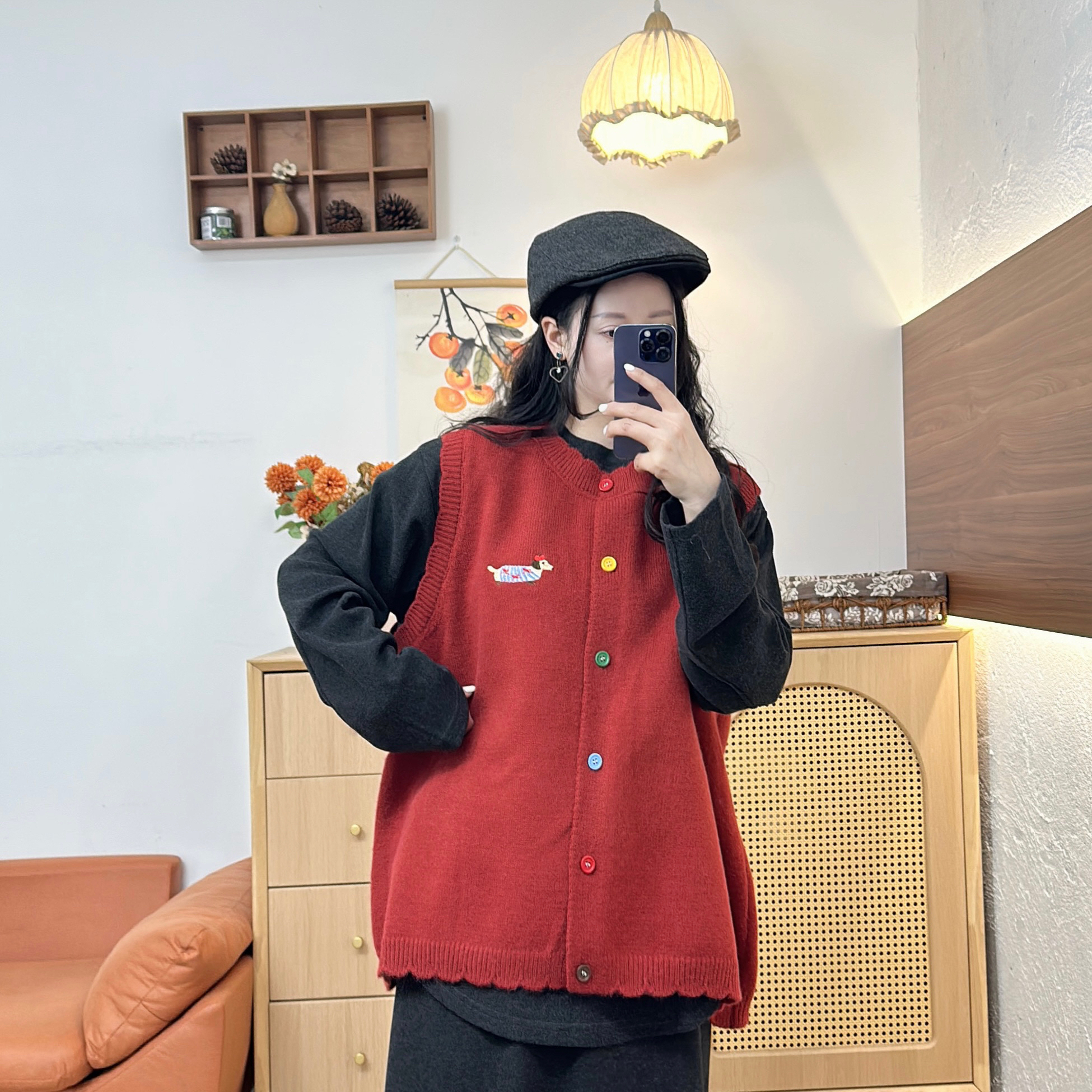 1890腊肠狗彩扣针织毛衣马甲