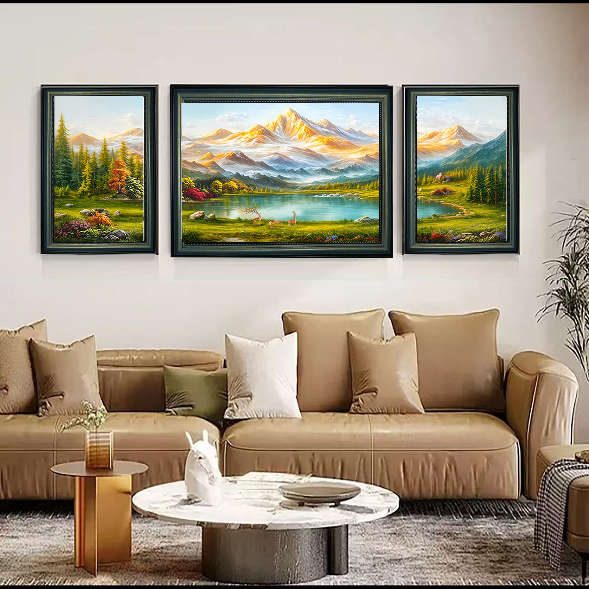 美式复古客厅沙发背景墙金山福禄聚宝盆装饰画挂画SL3高级感