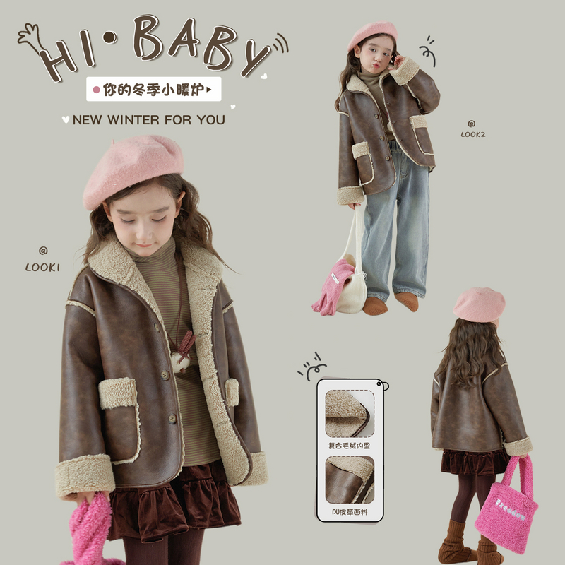  女童皮毛一体酷飒风格外套LE4052【NO退NO换】
