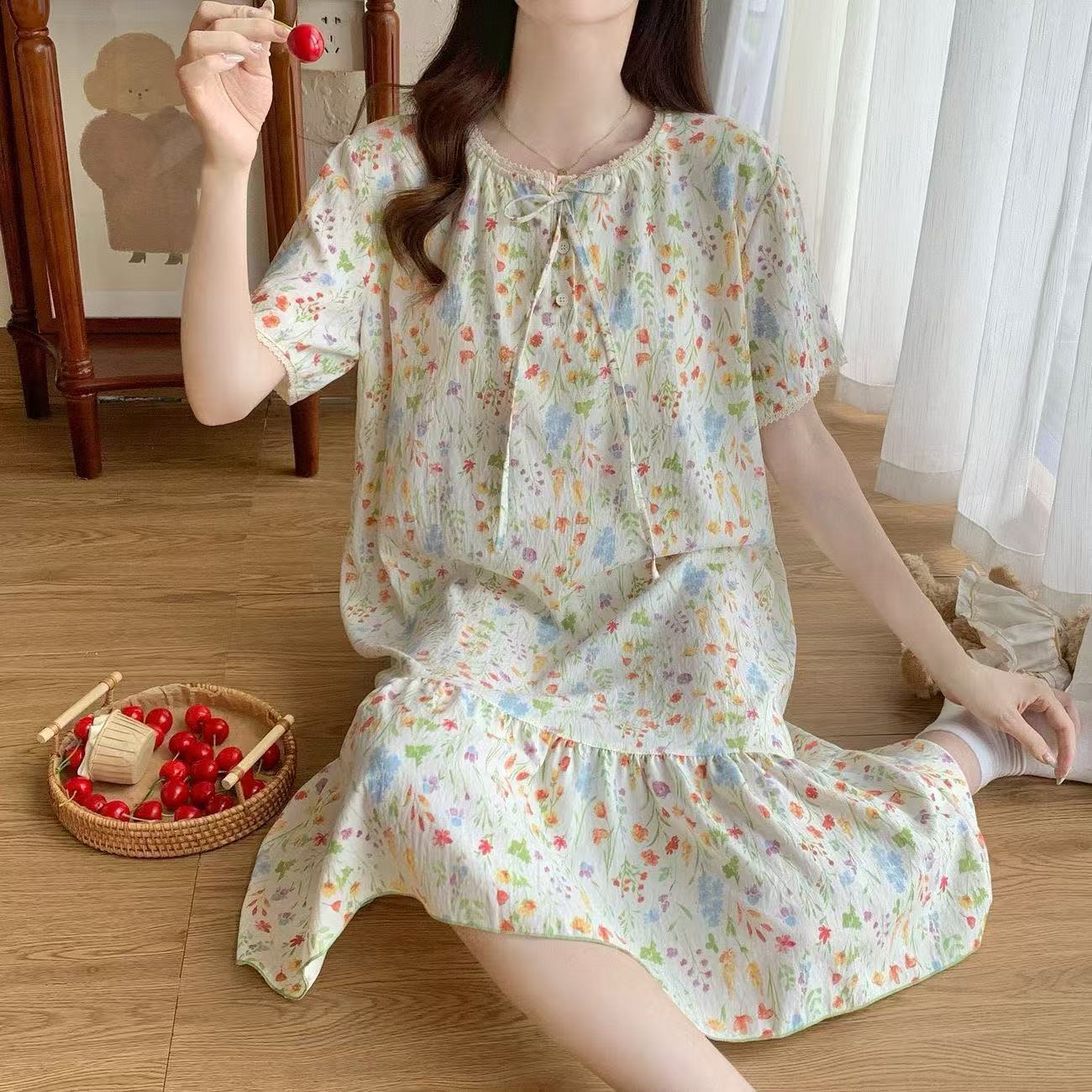 1号睡衣女秋冬捡漏云朵棉睡衣短袖睡裙可外穿家居服睡裙