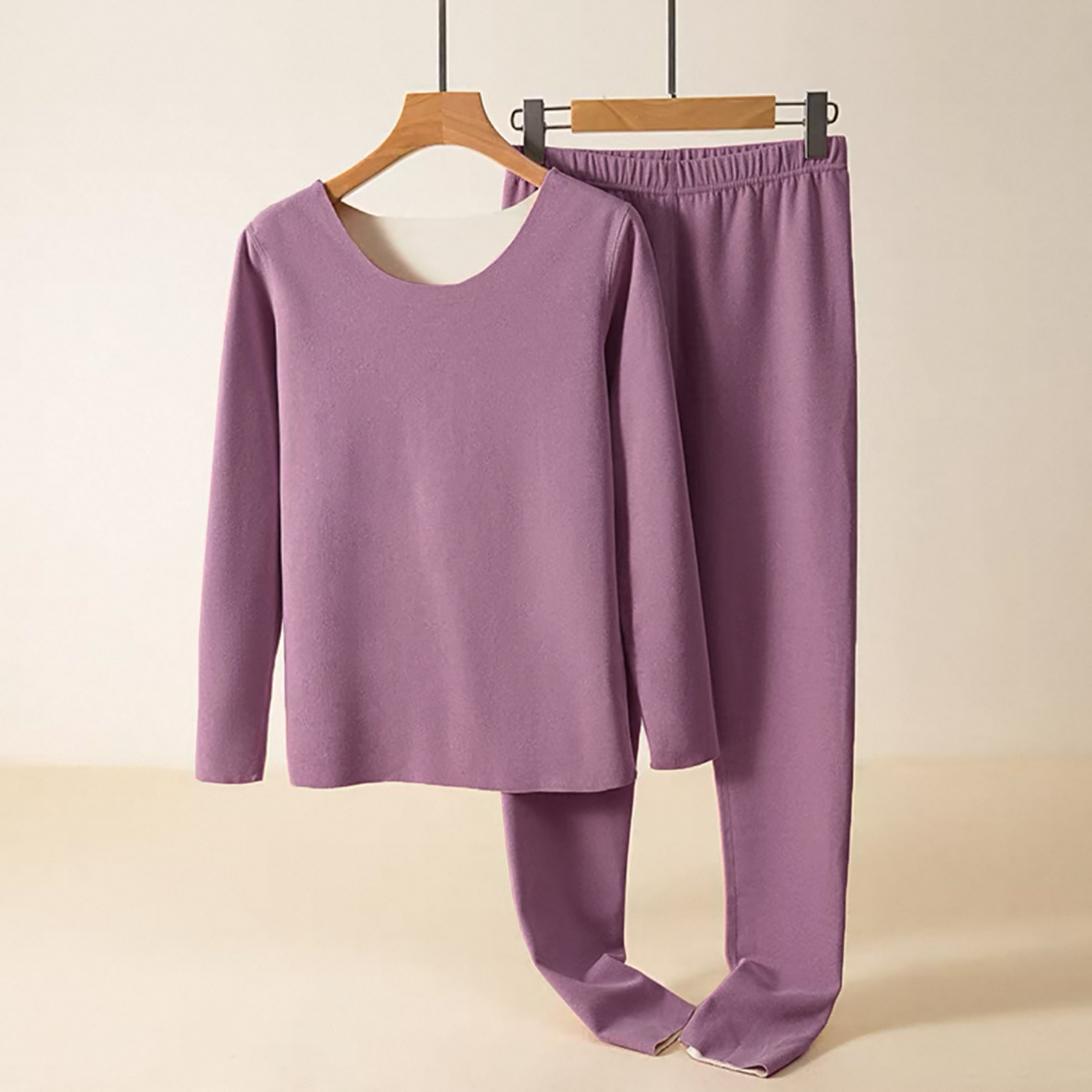 秋冬新款！女士圆领无痕磨毛保暖套装H469