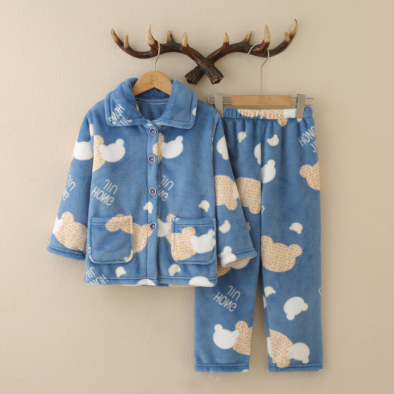 儿童睡衣秋冬款男童加法兰绒绒保暖秋衣秋裤中大童加厚男孩家居服