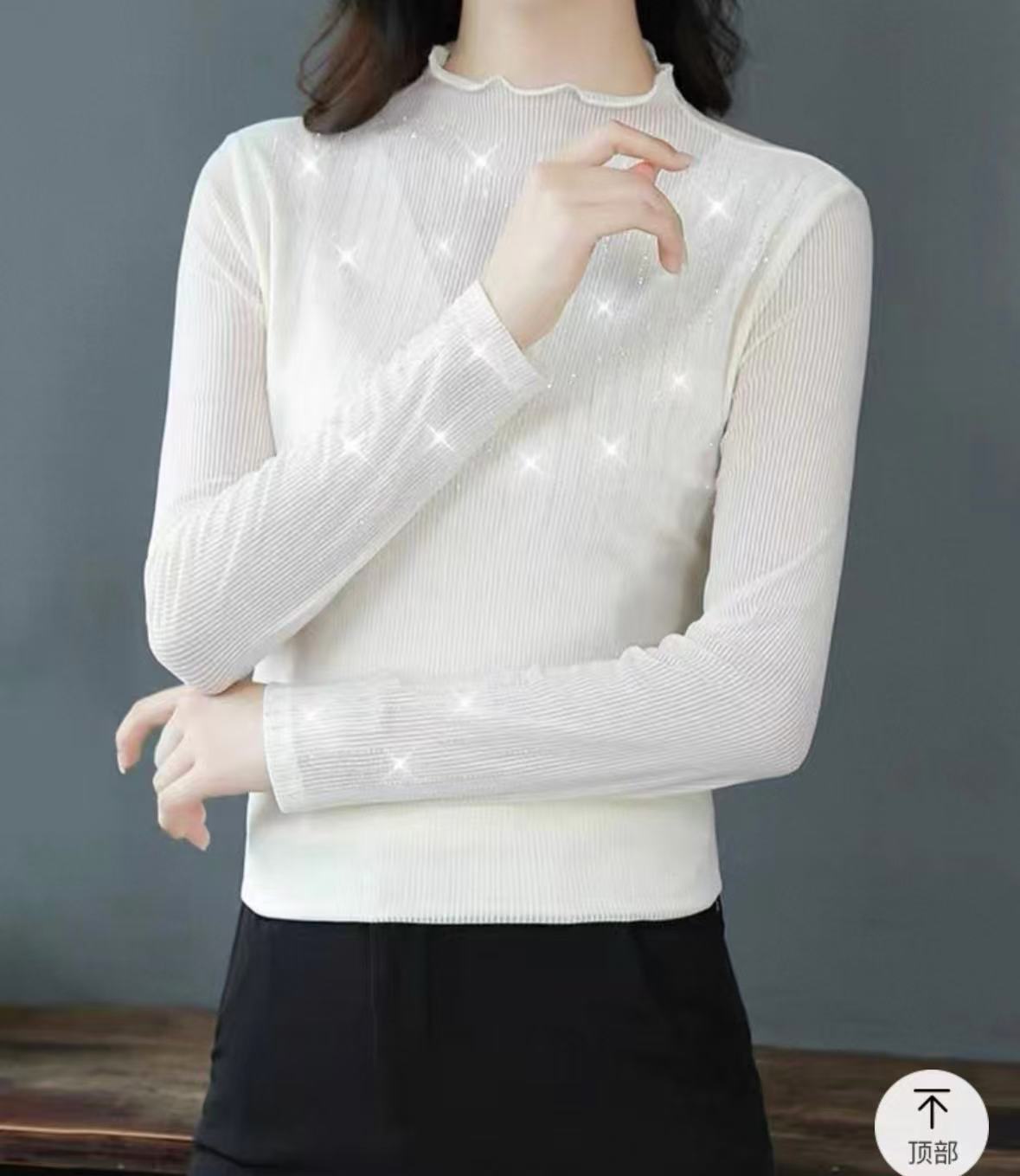 洋气时尚气质半高领打底衫女长袖2025新款修身网纱T恤衫