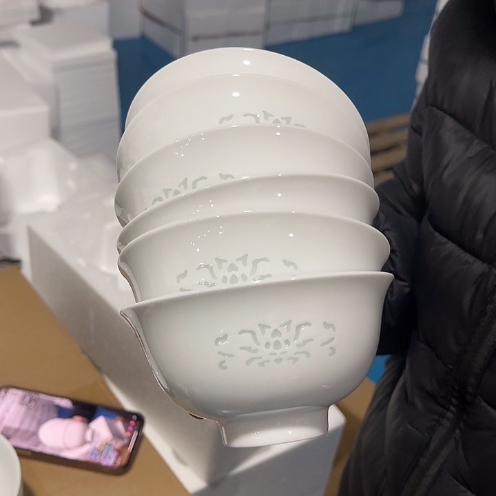 瓷片玲珑4.75英寸米饭碗六个，包邮，带标