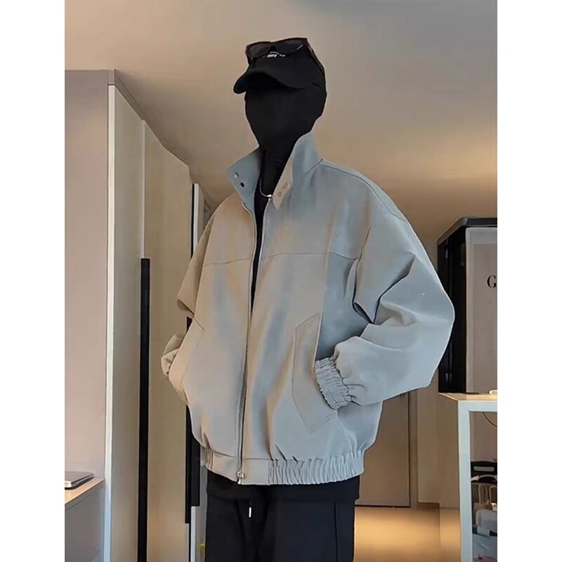 PLQV春秋新款美式复古立领皮夹克宽松百搭外套情侣装运动潮流休闲