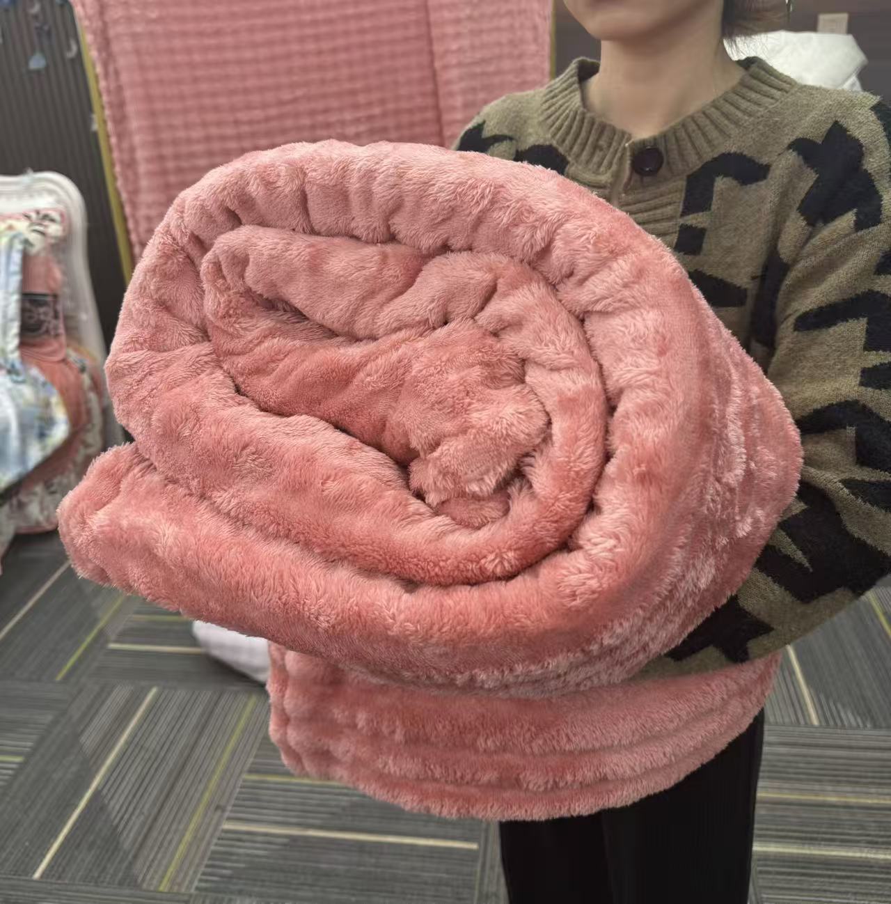 双人加厚加大兔毛绒毯盖毯午休毯家用Ins风柔软双层