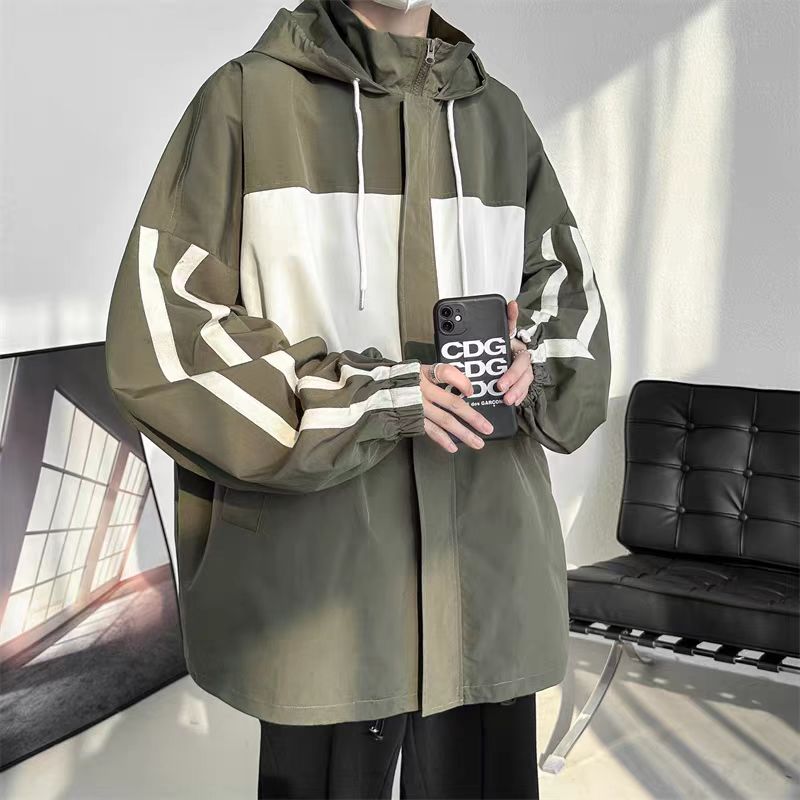 外套男士秋新款美式夹克潮流青少年宽松百搭拼色休闲潮牌上衣服