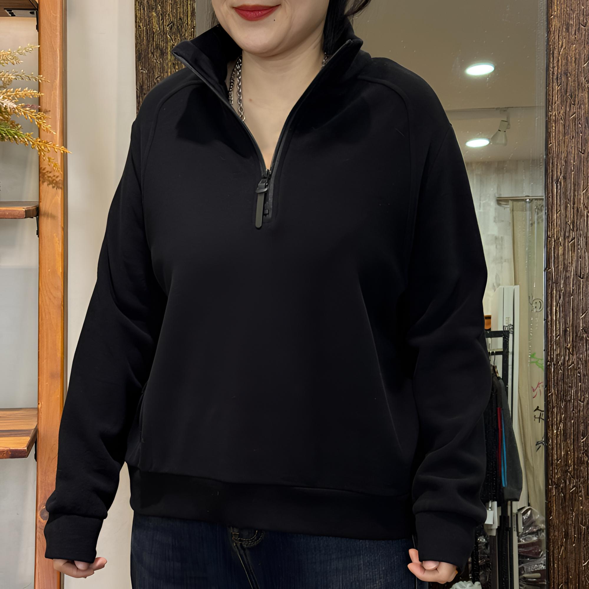 双面绒卫衣-10804大码女装秋冬上衣长袖卫衣立领半拉链纯色