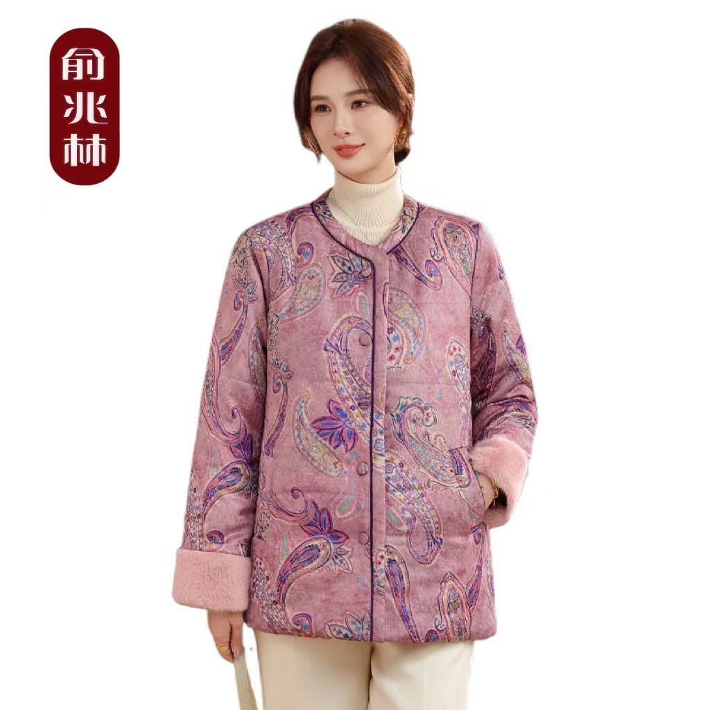 俞兆林女装复古盘扣民族风冬季宽松提花棉服好看气质新款棉袄