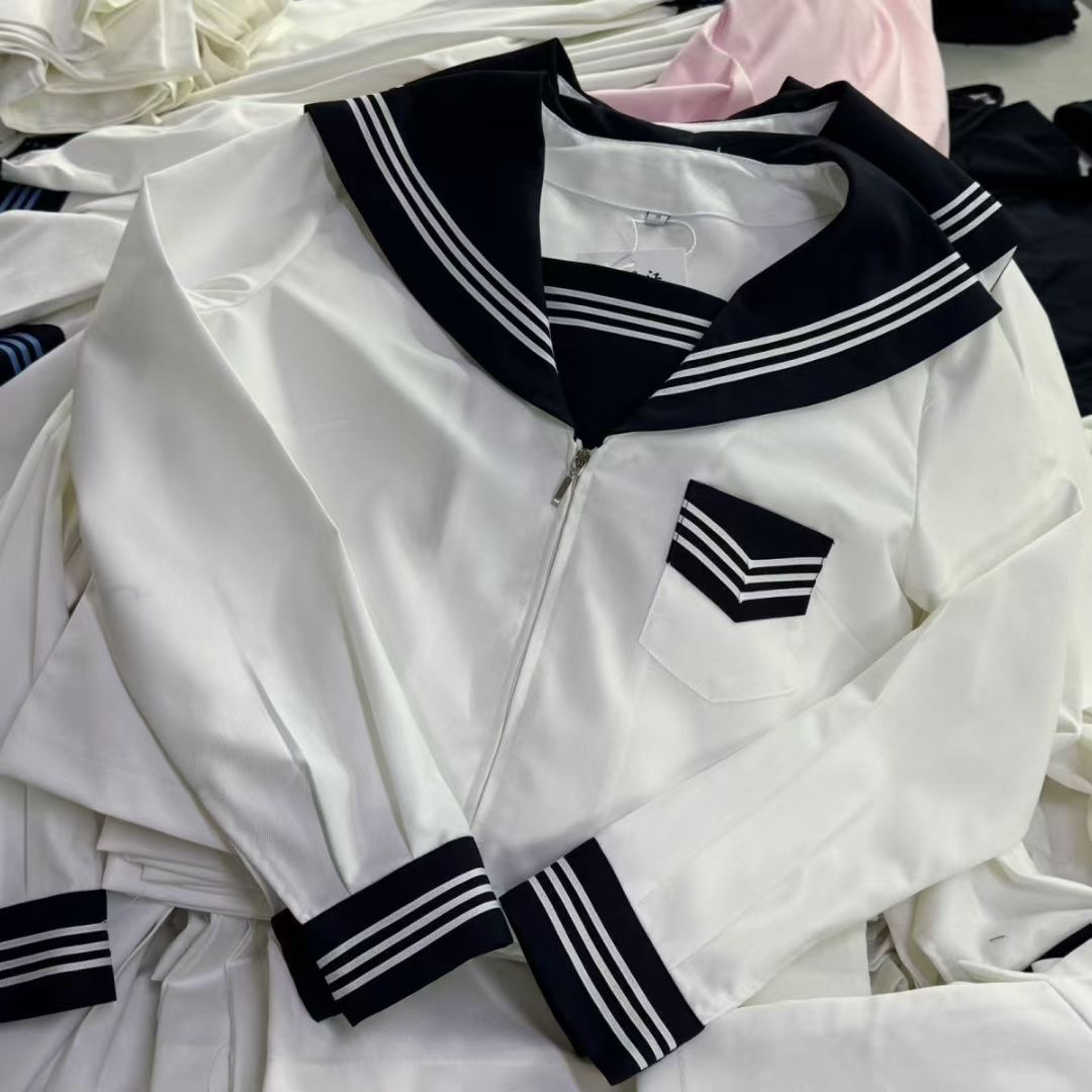 尾单扣号链接收腰短袖搭配狗短jk格裙学院风制服