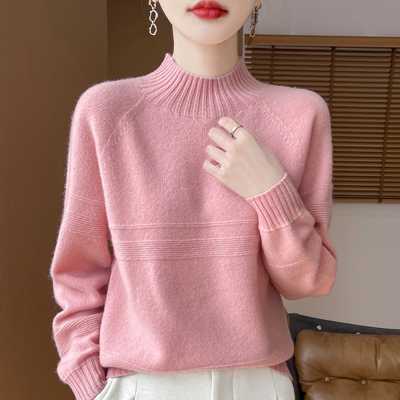 羊毛衫打底衫女半高领女士提花衫宽松加厚