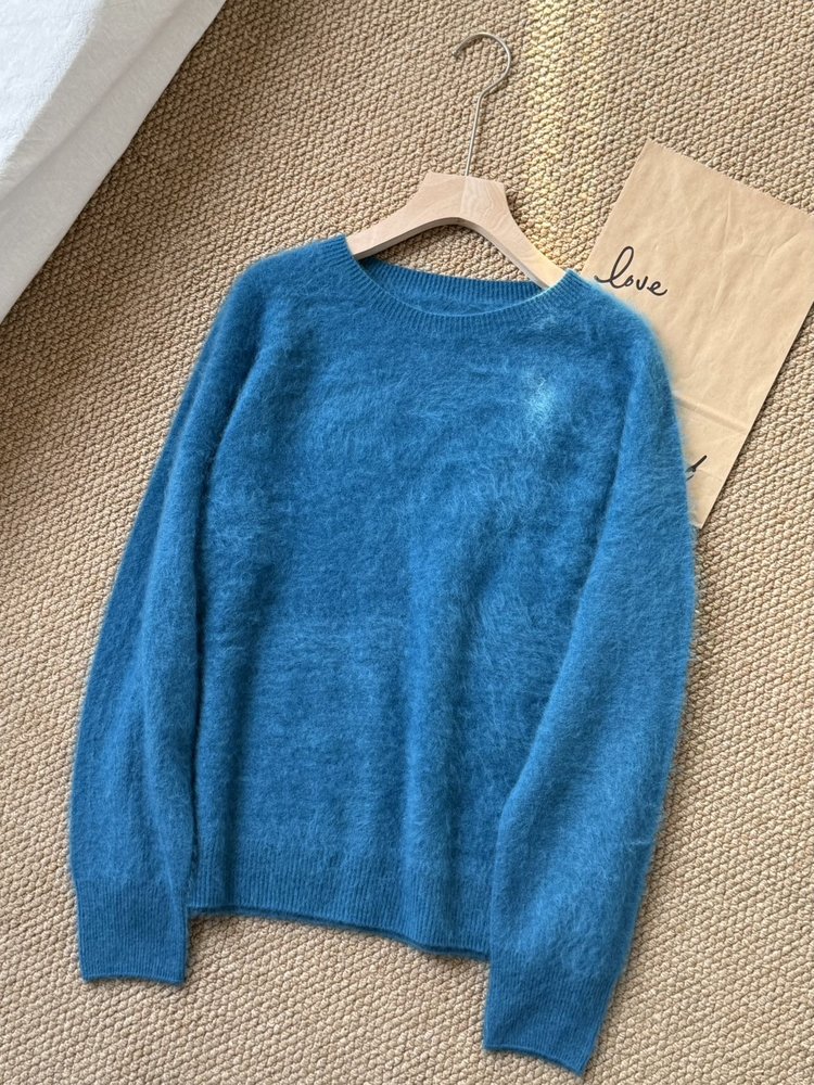 拉绒羊绒衫女纯色羊绒衫圆领秋冬季百搭简约上衣时尚宽松毛衣-671