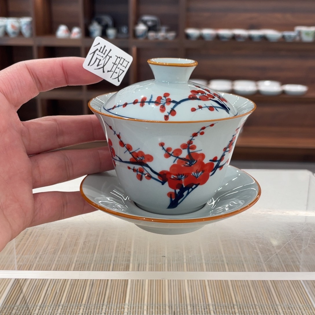 釉下手绘茶具微瑕