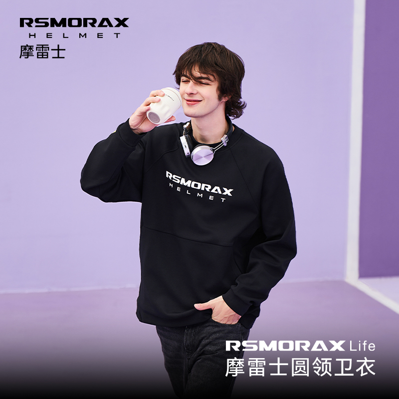 RSMORAX摩雷士男士圆领加绒卫衣宽松秋冬款女机车潮牌上衣life