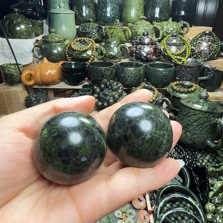 蛇纹石玉未镶嵌珠宝半成品藏玉药王石福利款网格手球