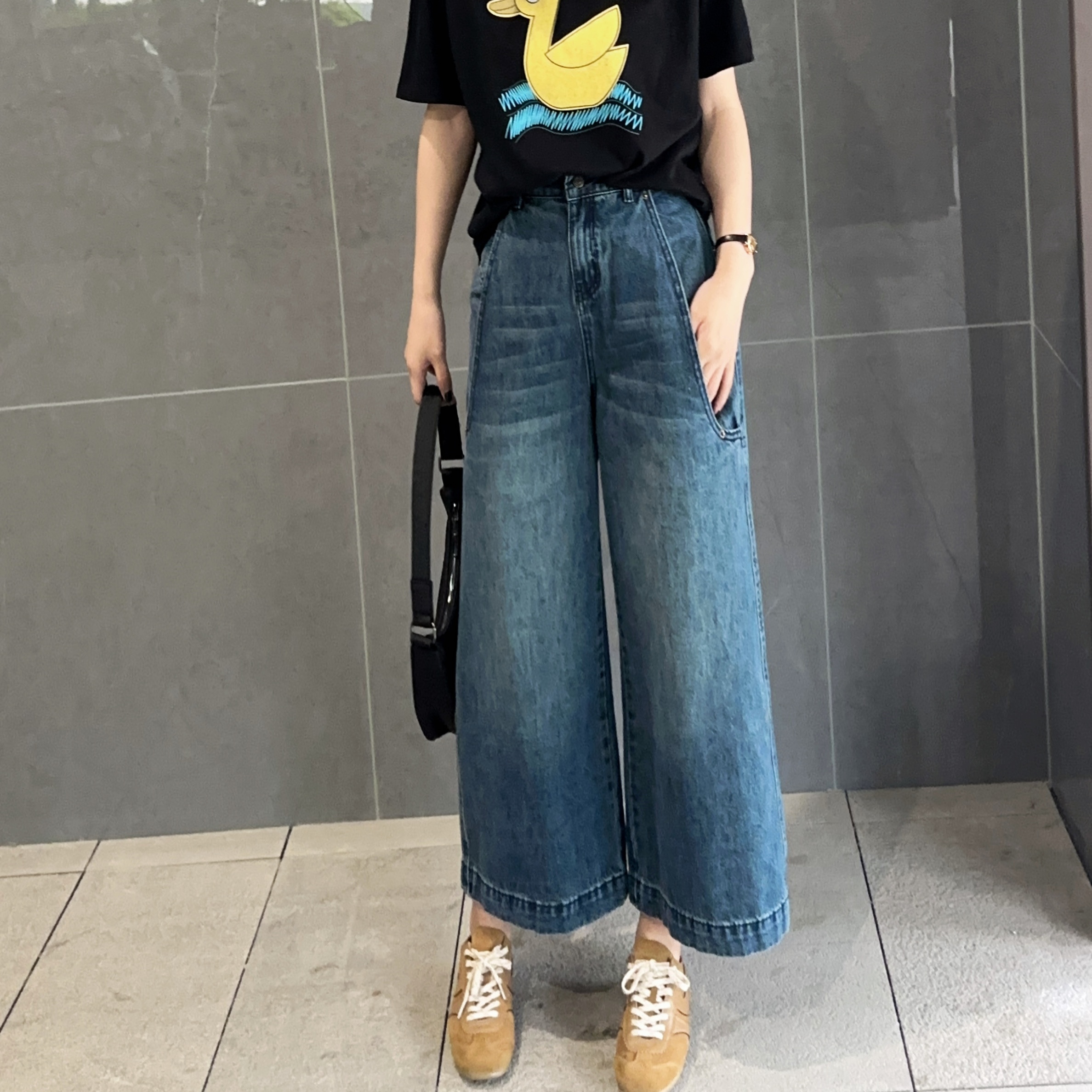 4935#复古夏季显瘦休闲八分阔腿牛仔裤