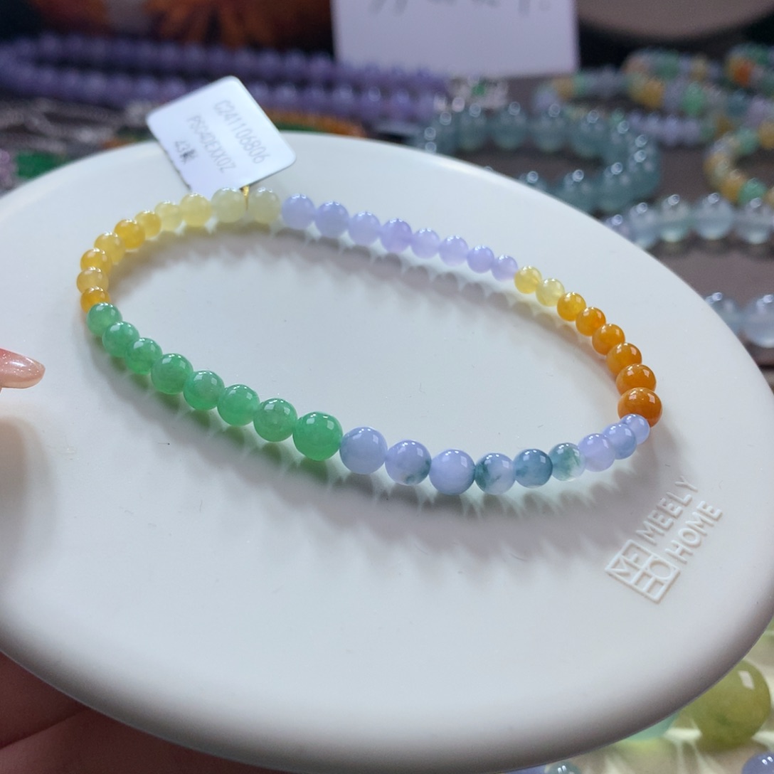 翡翠手链未镶嵌冰胶幻彩小米卡3.5-5.3