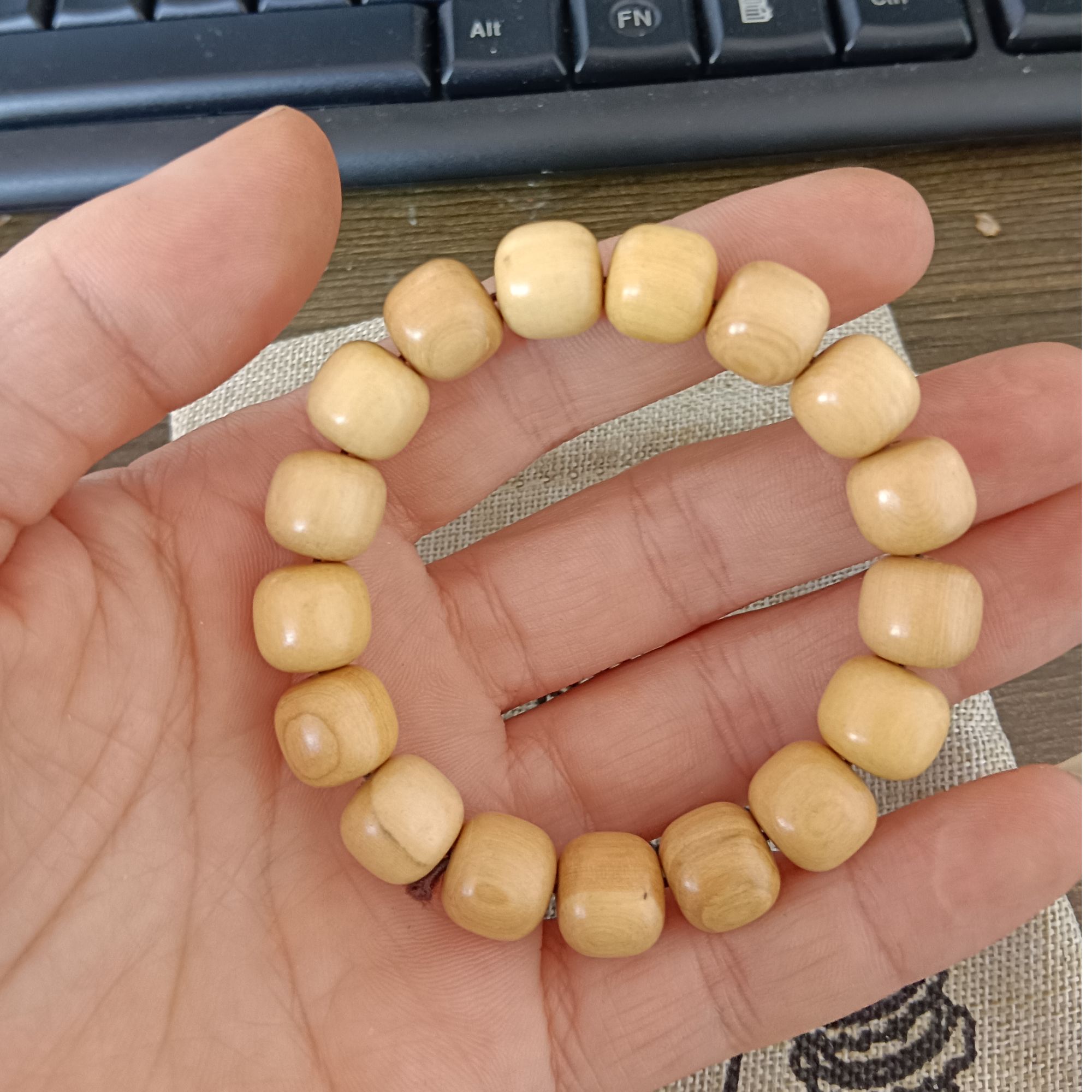 A107黄杨木质手串单圈老型珠12mm*17颗男女款情侣文玩盘珠手链
