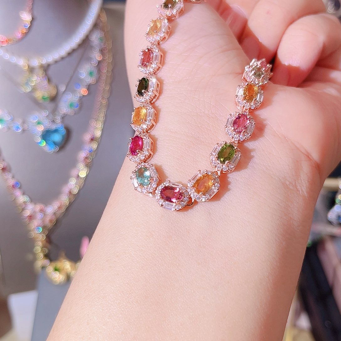 碧玺手链银S925镶嵌手链