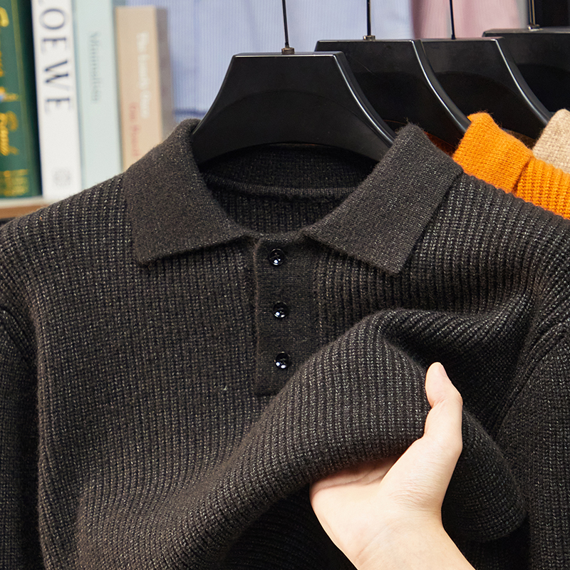 【山羊绒100%轻奢软黄金】2025冬季新款羊绒衫男士加厚翻领保暖毛衣