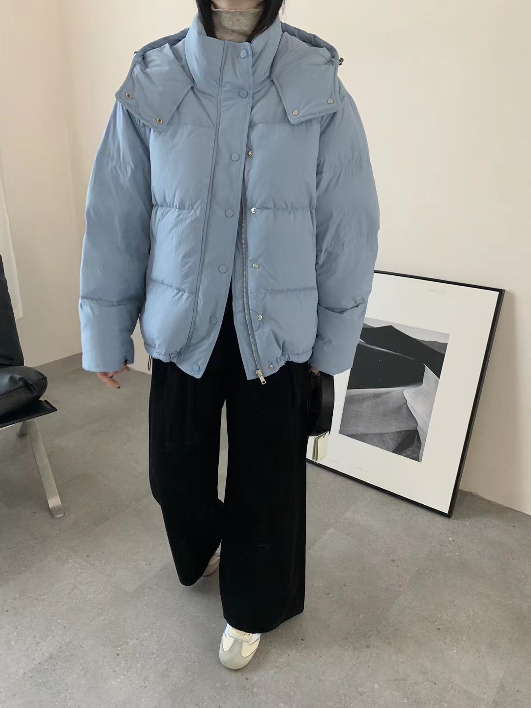 新款极简风加厚外套保暖拉链短款一等品克莱因蓝纯色