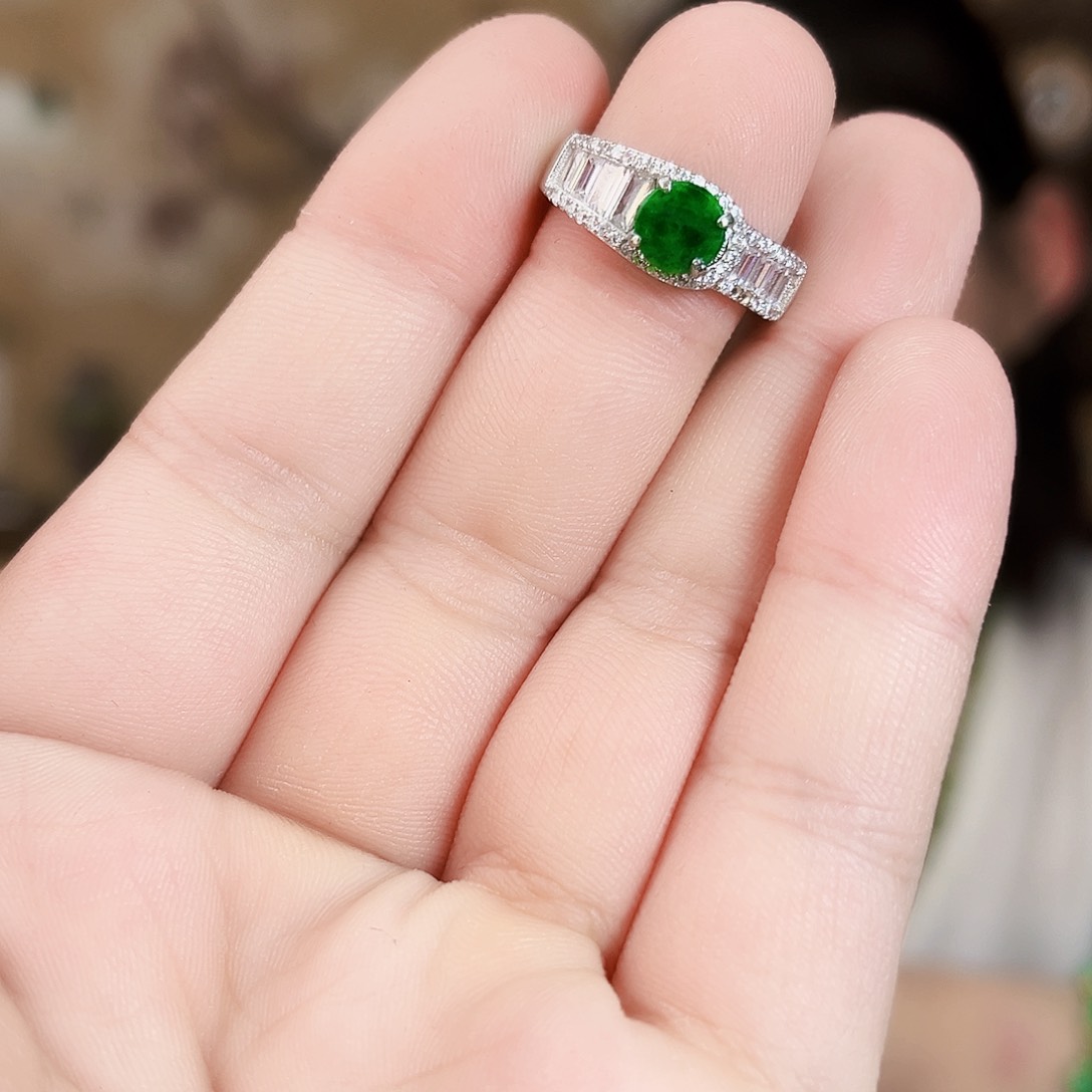 翡翠银S925镶嵌颈饰戒指