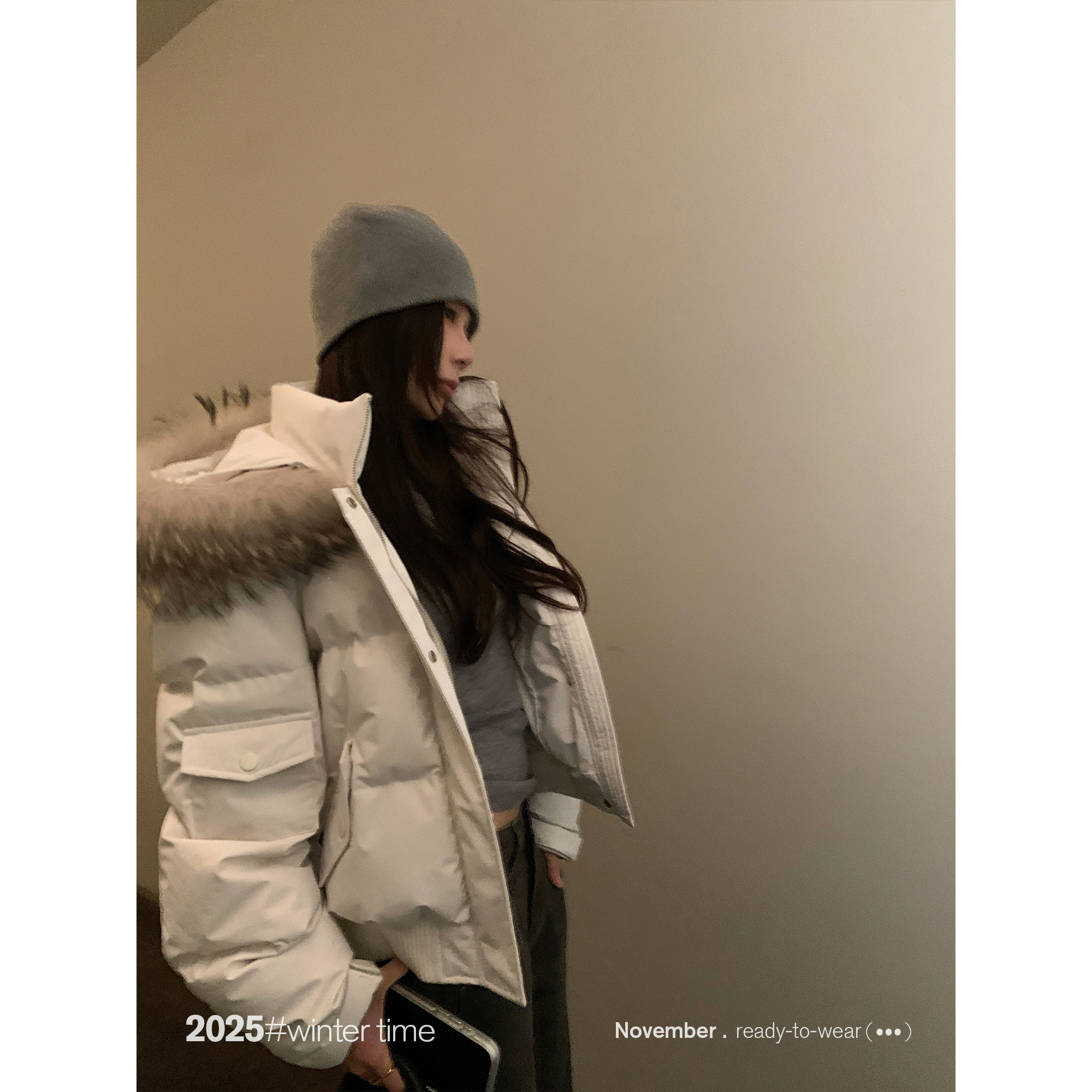 SUNONEONE 貉子毛毛领90白鸭绒短款羽绒服女冬加厚新款外套H1638W