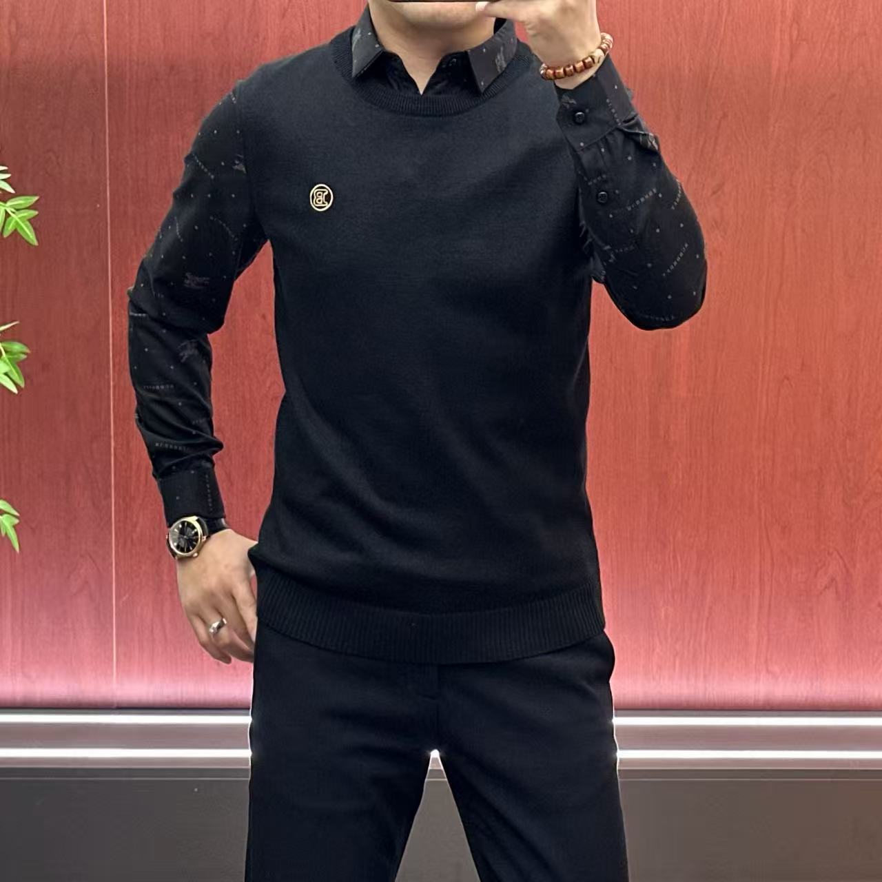 【6615】男士欧货秋冬款一体针织假两件T恤衫