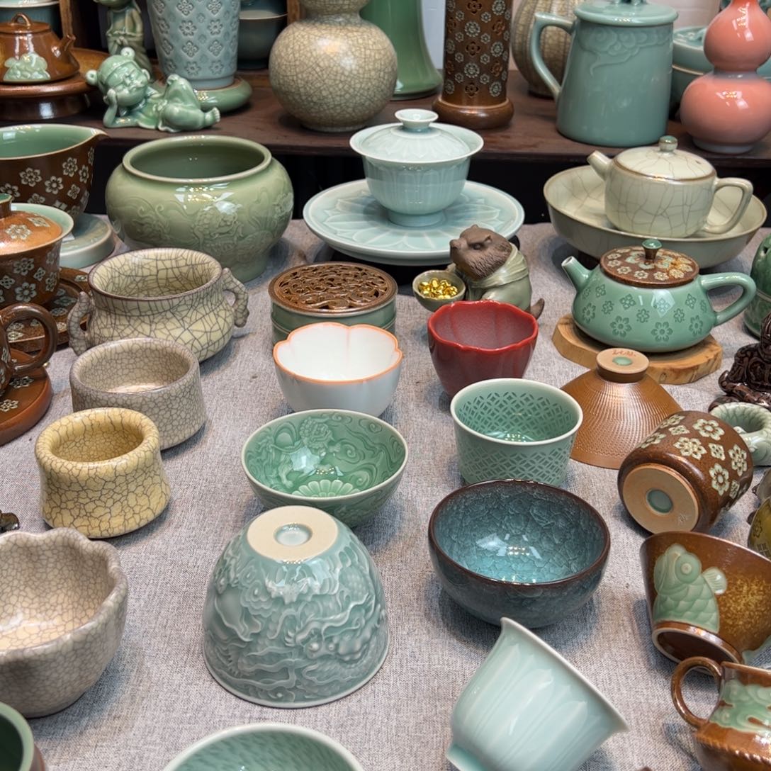 简***y陶摆件龙泉青瓷传世哥窑主人杯