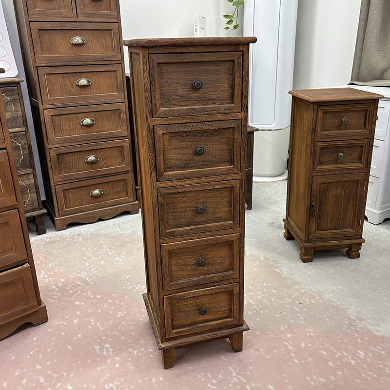 40*30*97cm烧色5抽斗柜收纳柜夹缝柜复古客厅储物柜抽屉式做旧
