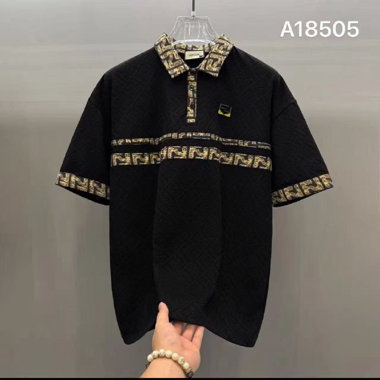 CB-A18505-夏季时尚小眼睛提花翻领宽松短袖