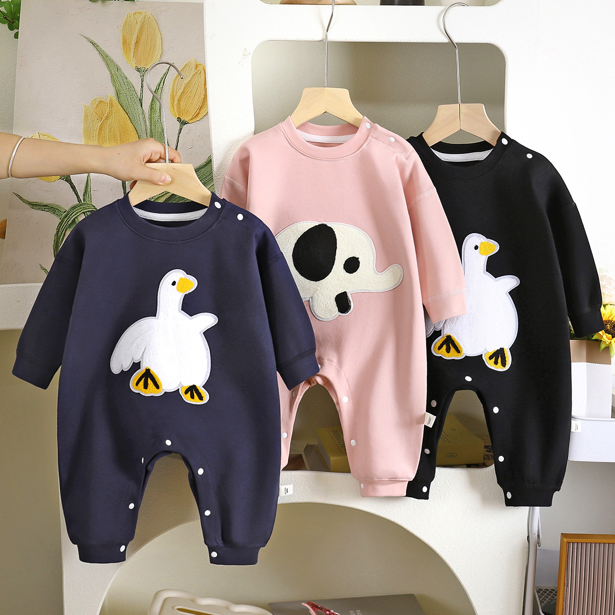 舒绒棉薄款连体衣可爱春秋款新生儿外出洋气哈衣