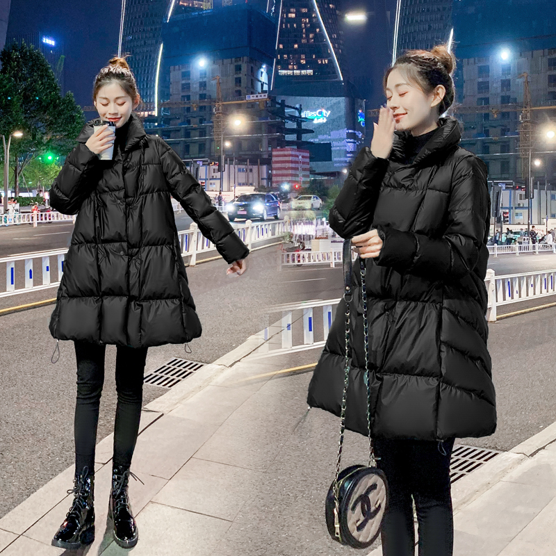 2025新款羽绒服女中长款黑色大码宽松加厚白鸭绒冬季保暖a字外套