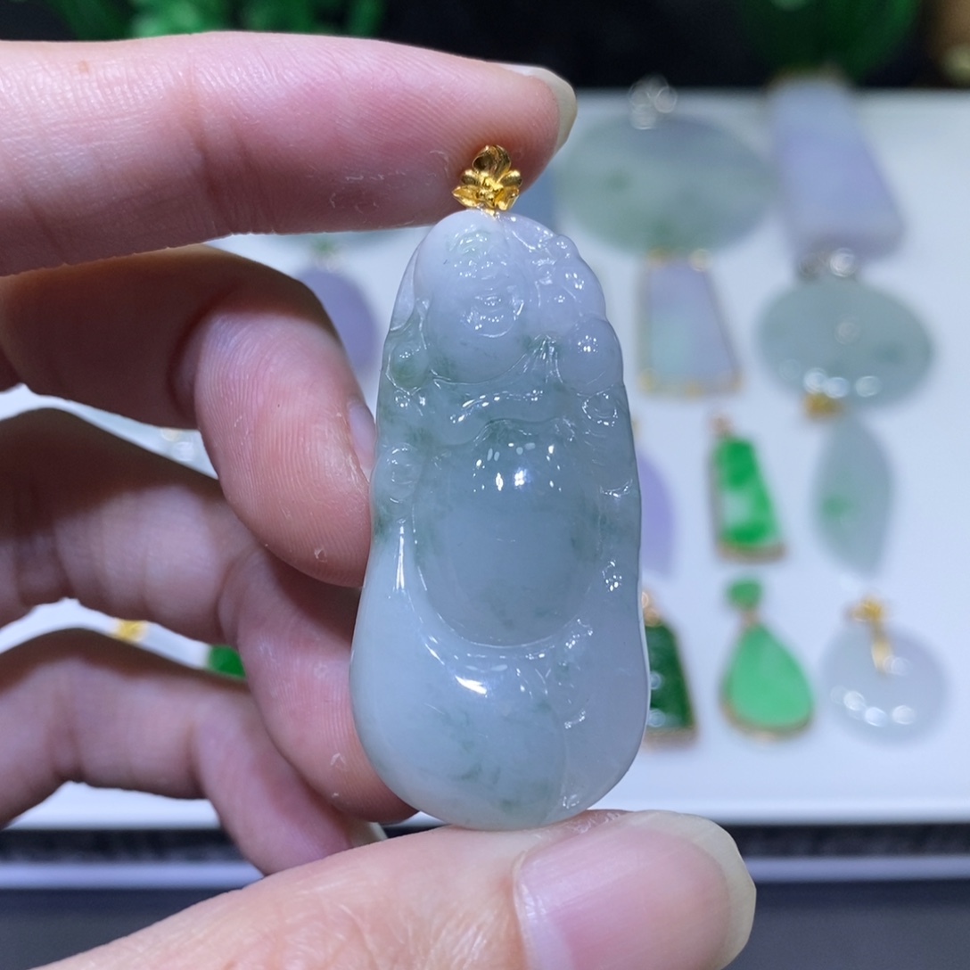 翡翠18K金镶嵌吊坠(不含链)
