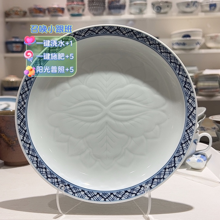 E***a瓷青花手绘暗雕纹盘子超美