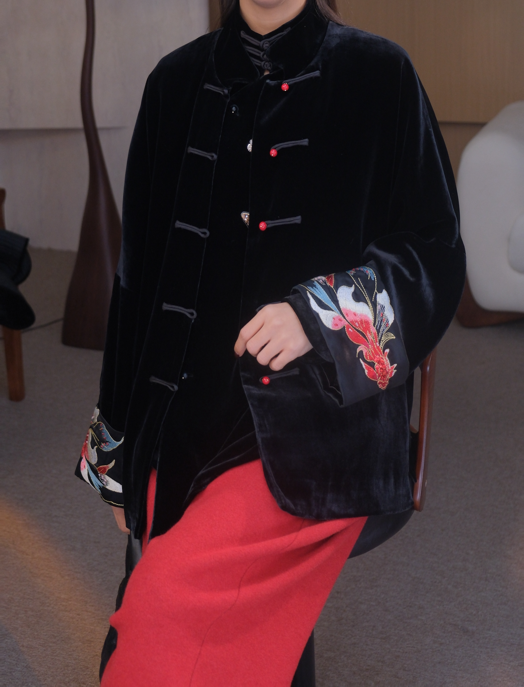 大魏自制【水木清华】原创新中式重工刺绣棉服秋冬厚款上衣黑色