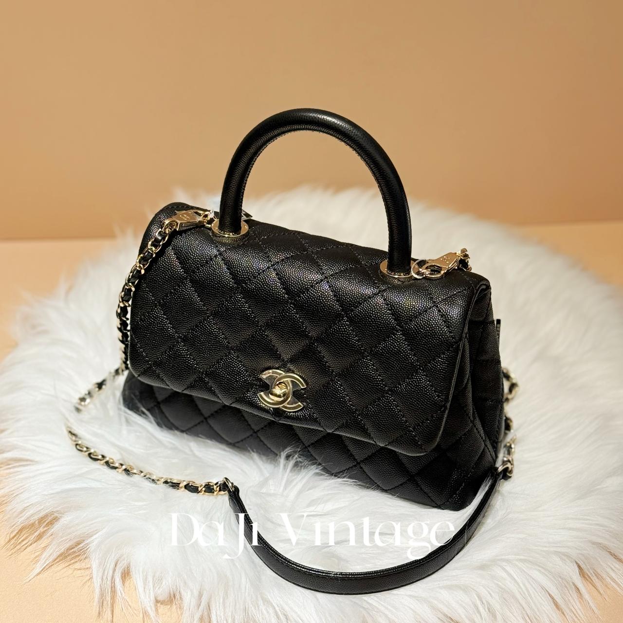 99新 Chanel/香奈儿 大吉中古/香奈儿黑金cocohandle黑手柄斜挎包