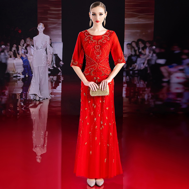 6031高端婚礼晚宴主持人晚礼服2025新款高级感演出服年轻妈妈喜服