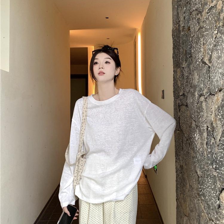 薄款防晒罩衫长袖T恤女春夏新款慵懒风宽松休闲时尚辣妹别致上衣