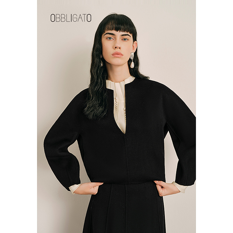 OBBLIGATO奥丽嘉朵2024秋冬1C34570020新品剪裁设计绵羊毛上衣