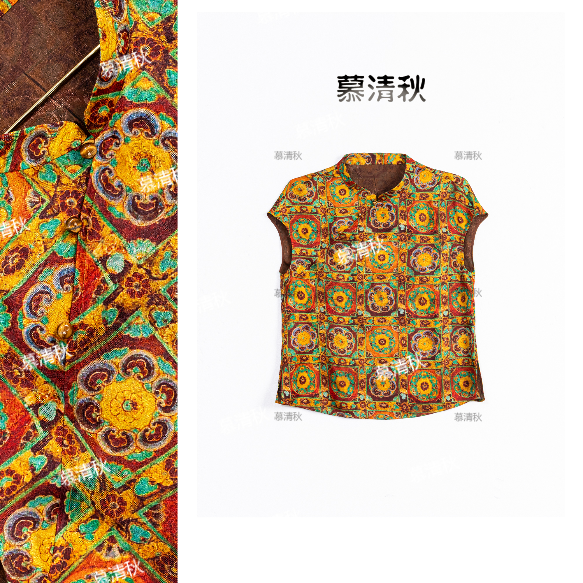 【如意花团】2025新款新中式 桑蚕丝香云纱奥黛罗衫-M030