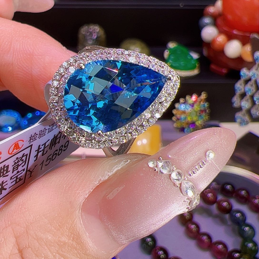 托帕石戒指银S925镶嵌