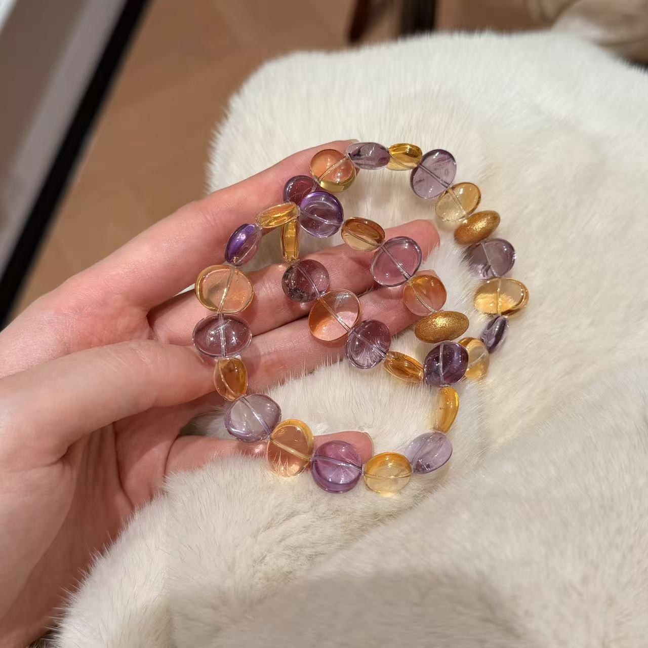 S925银巴西黄水晶紫水晶手串手链 多样性发其一ZQ105